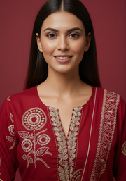 Maroon Embroidered Pure Cotton Kurta DSet for Women – Aaroneeupatta