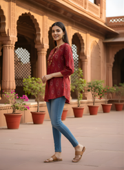 Maroon Pure Cotton Printed Top for Women – Casual & Everyday Ethnic Wear