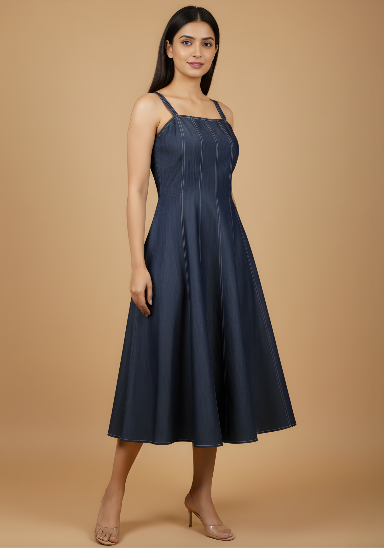 Aaronee women’s western denim dress layered outfit