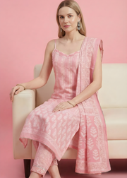 Pure mull cotton suit set with sheer kota doriya dupatta