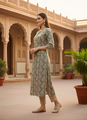 Aaronee Ethnic Leaf Print Pure Cotton Kurta