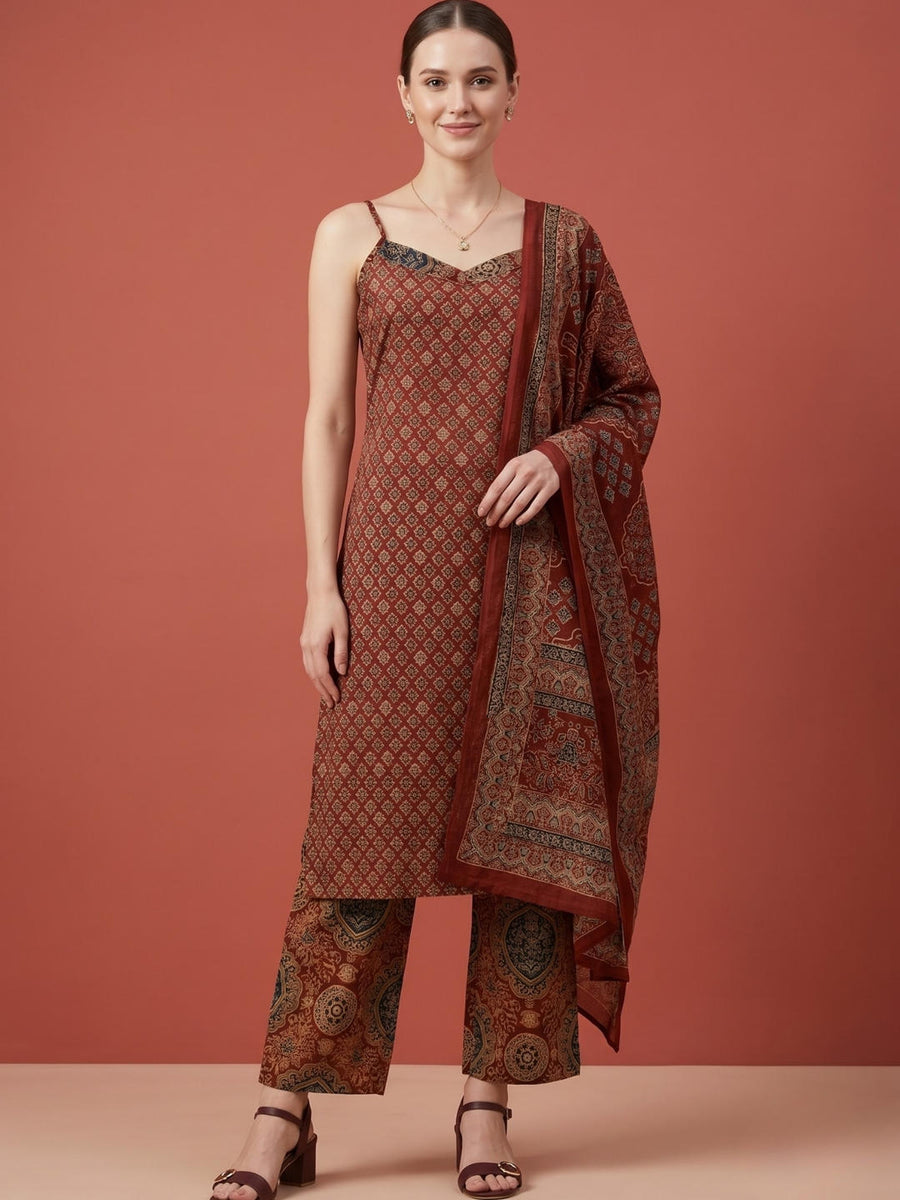 Designer Red Kurta Set with Matching Dupatta