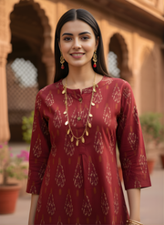 Maroon Pure Cotton Printed Top for Women – Casual & Everyday Ethnic Wear