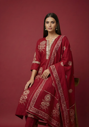 Maroon Embroidered Pure Cotton Kurta DSet for Women – Aaroneeupatta