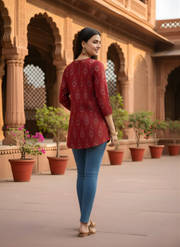 Maroon Pure Cotton Printed Top for Women – Casual & Everyday Ethnic Wear