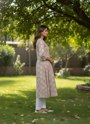 Elegant Peach Floral Printed Cotton Kurta for Women – Pure Cotton Comfort by Aaronee