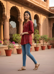Maroon Pure Cotton Printed Top for Women – Casual & Everyday Ethnic Wear