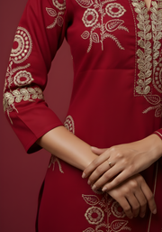 Maroon Embroidered Pure Cotton Kurta DSet for Women – Aaroneeupatta