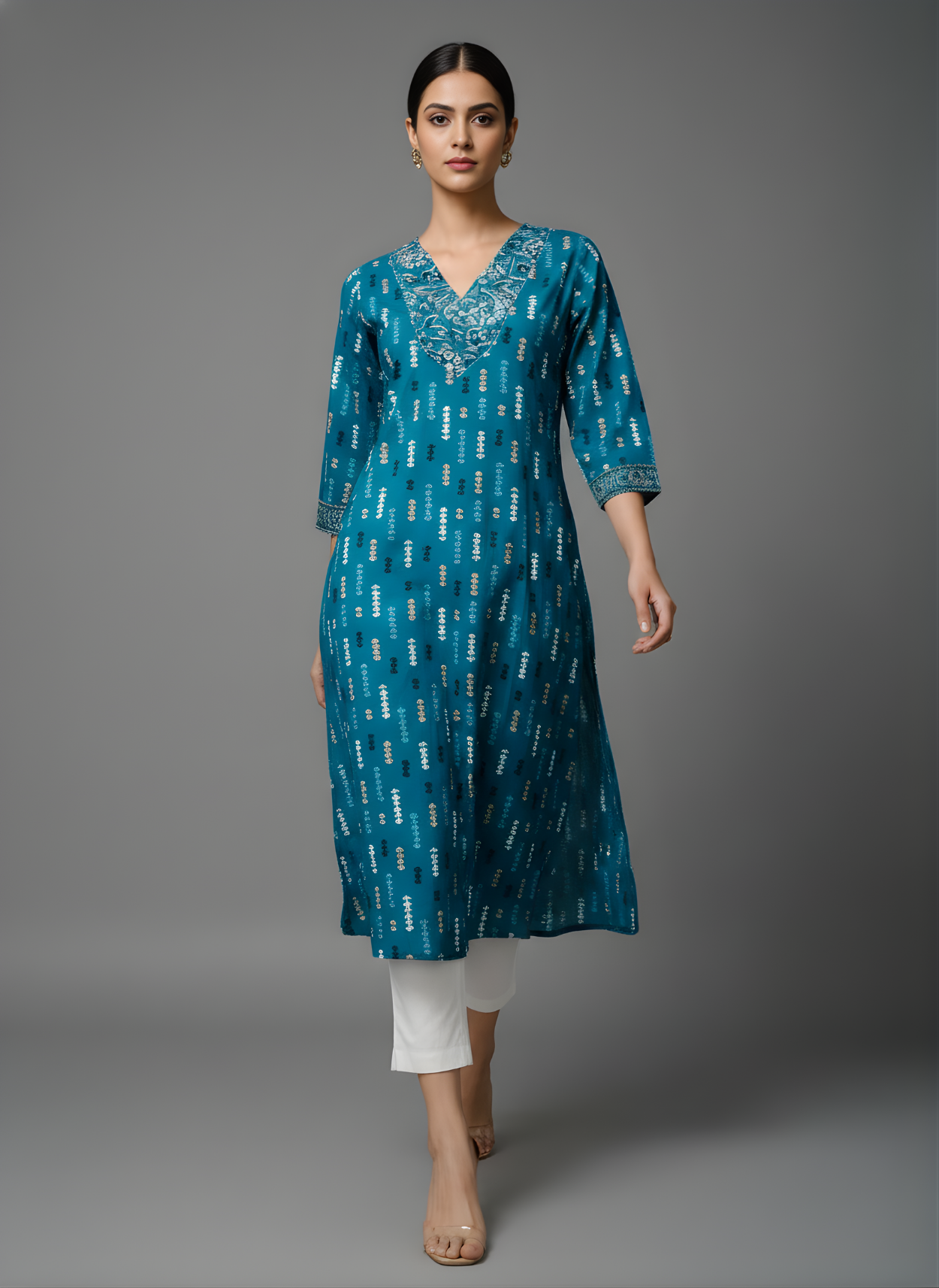 Teal Straight Kurta for Women by Aaronee