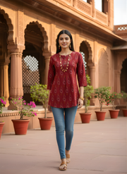 Maroon Pure Cotton Printed Top for Women – Casual & Everyday Ethnic Wear
