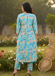 Abstract Print Kurti Set for Women