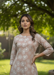 Elegant Peach Floral Printed Cotton Kurta for Women – Pure Cotton Comfort by Aaronee