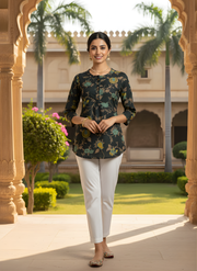 Black Pure Cotton Printed Top for Women – Stylish Everyday Ethnic Wear