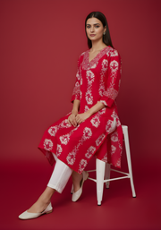 Red Pure Cotton Printed Kurti for Women | Elegant Everyday Ethnic Wear – Aaronee
