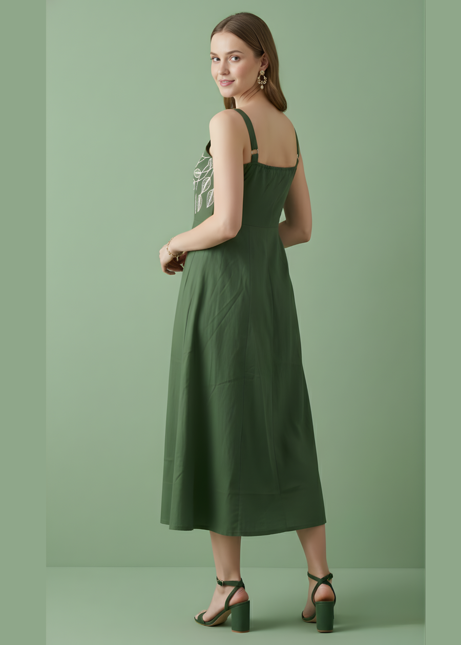 Women’s green sleeveless cotton midi dress