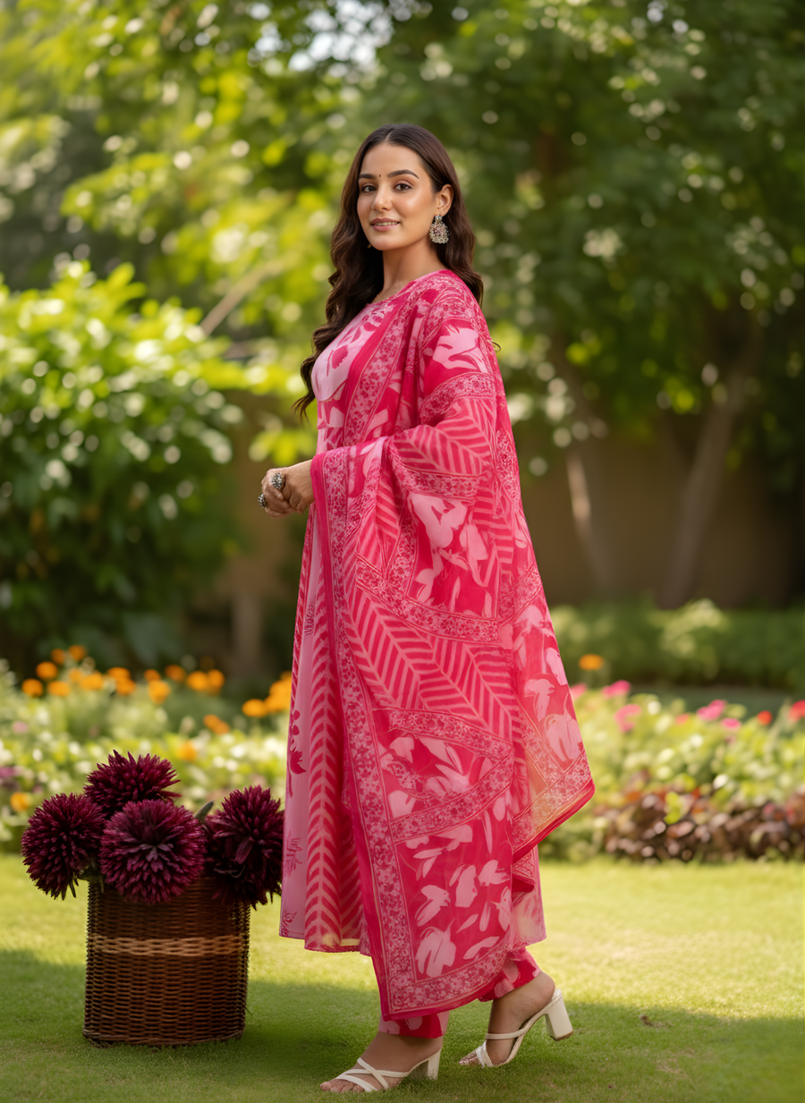 Aaronee Pure Cotton Anarkali Dupatta Set – Elegant Ethnic Flared Suit for Women