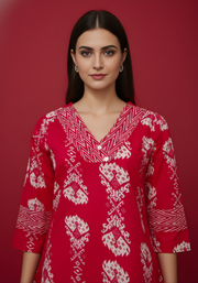 Red Pure Cotton Printed Kurti for Women | Elegant Everyday Ethnic Wear – Aaronee