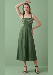 Designer forest green midi with yoke work