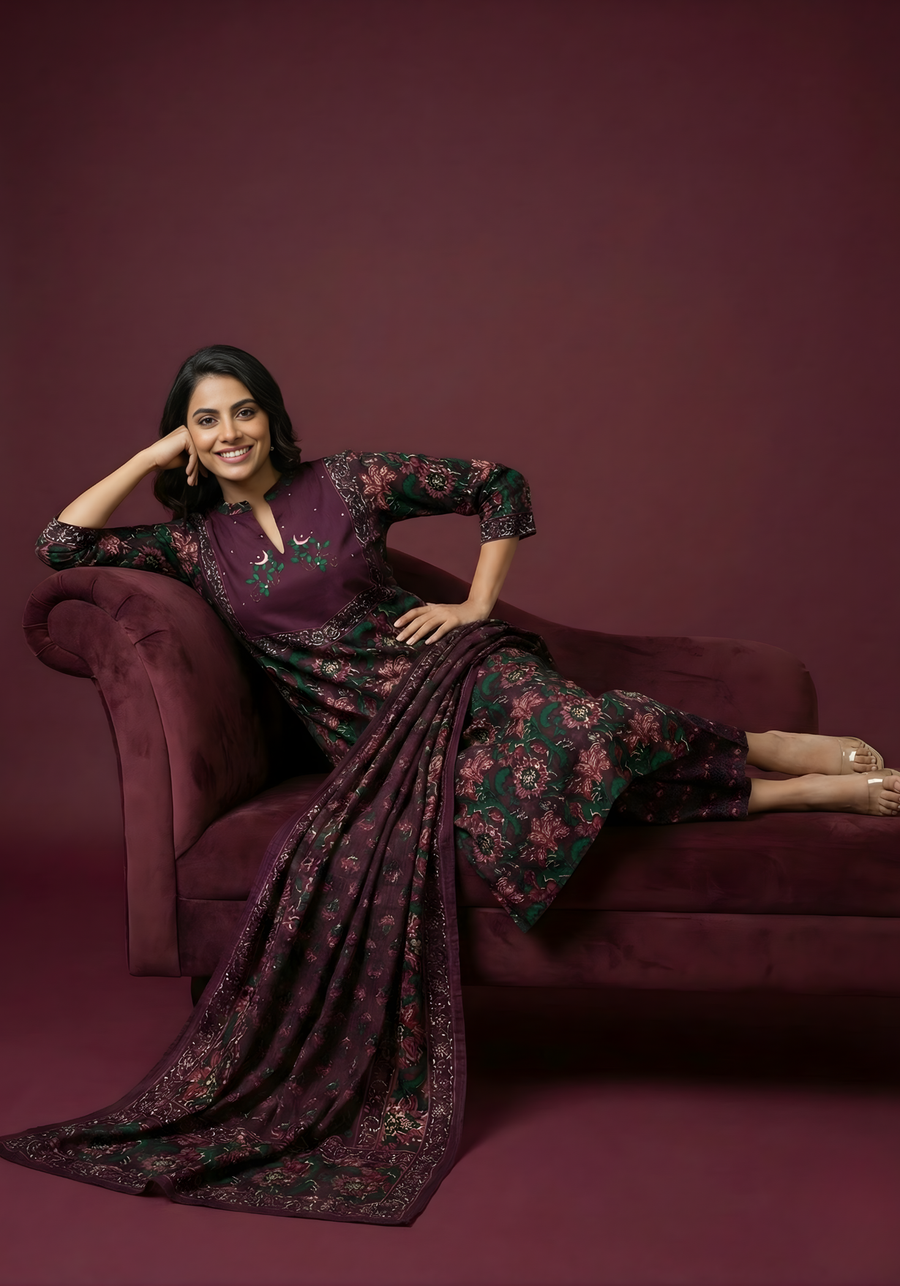 Aaronee floral printed cotton dupatta with kurta