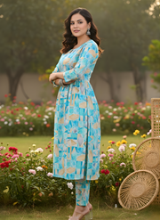 Abstract Print Kurti Set for Women
