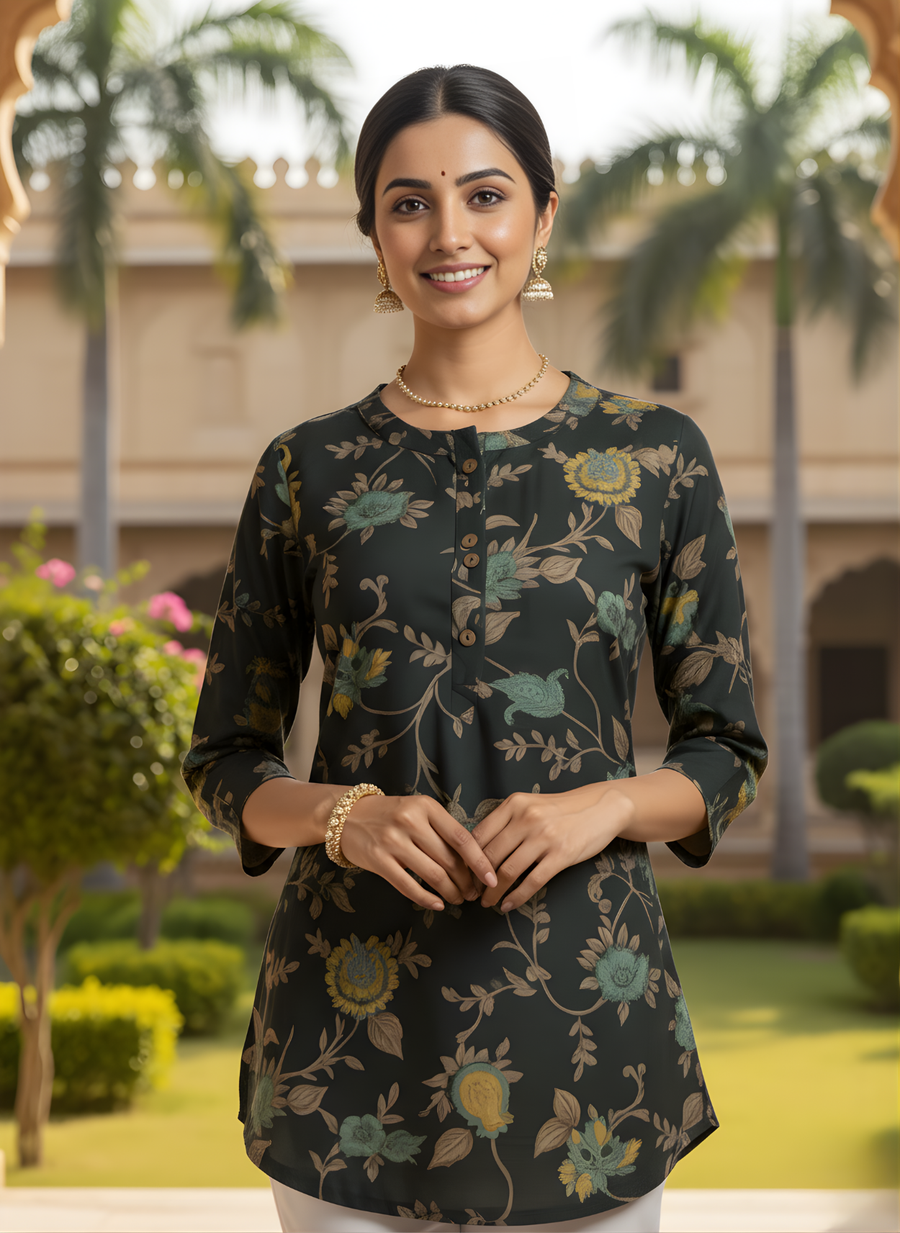 Black Pure Cotton Printed Top for Women – Stylish Everyday Ethnic Wear