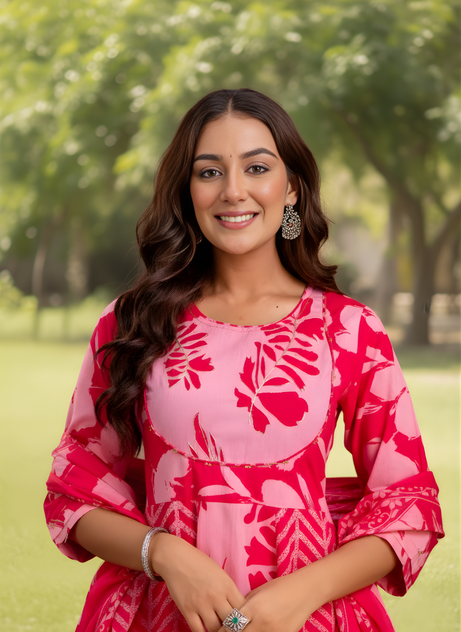 Aaronee Pure Cotton Anarkali Dupatta Set – Elegant Ethnic Flared Suit for Women