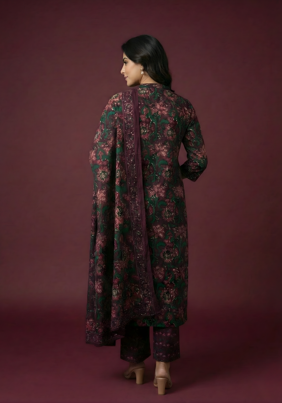 Aaronee designer wine plum cotton ethnic outfit