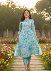 Abstract Print Kurti Set for Women