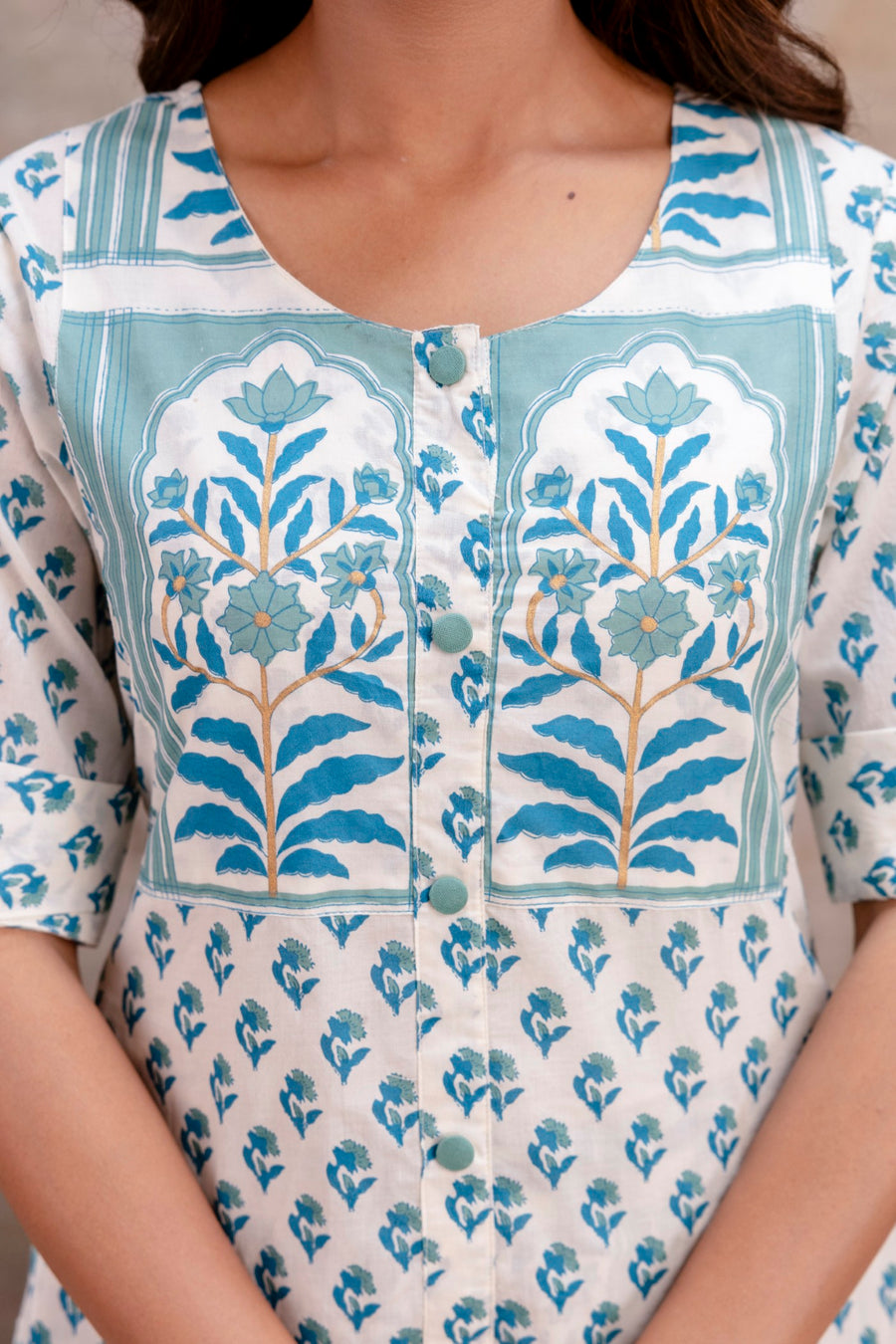 White & Blue Printed Kurta Pant Set – Aaronee Ethnic Wear