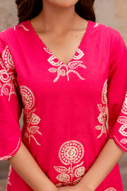 Designer Pink Co-ord Set with Tulip Pants & White Floral Embroidery – Aaronee
