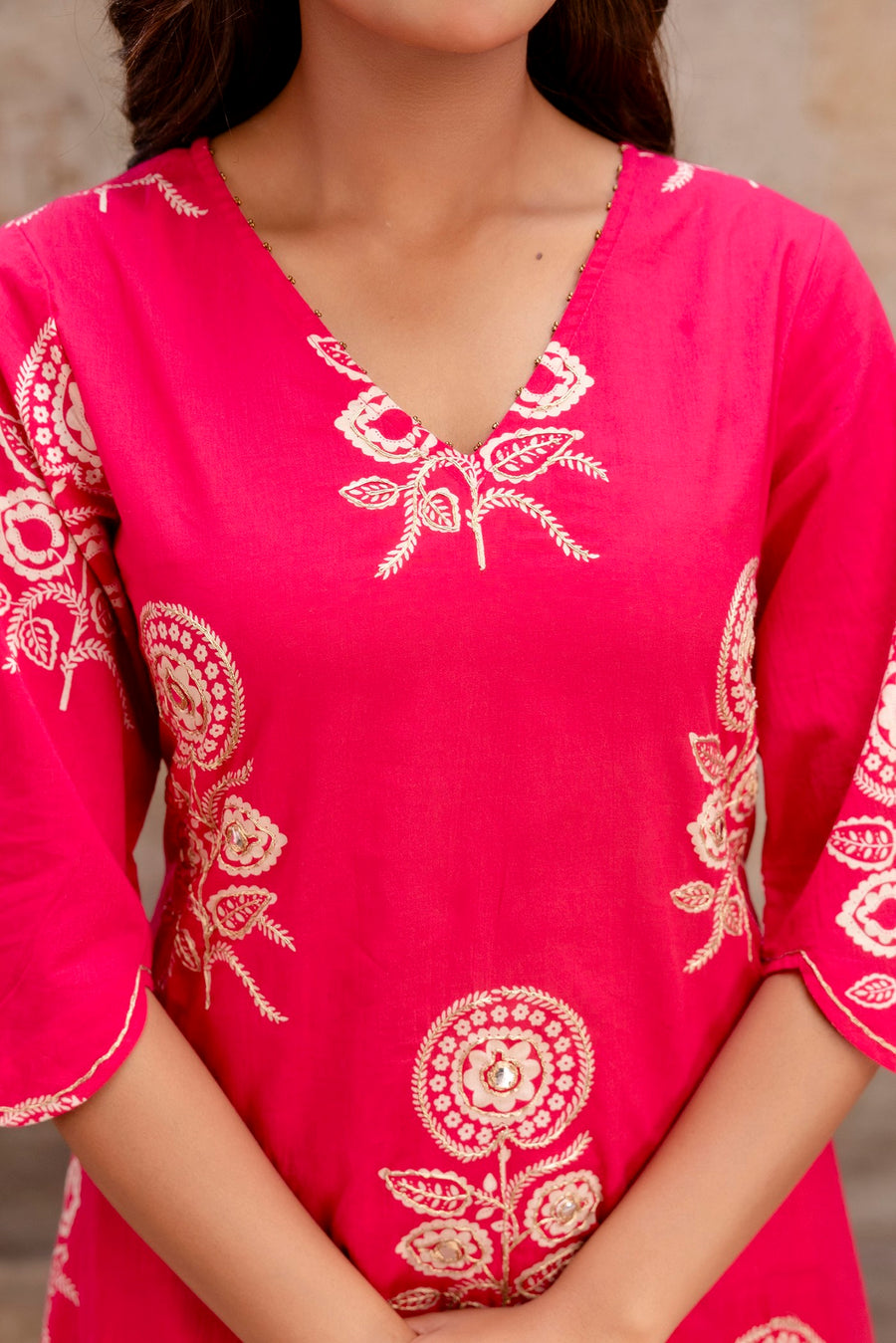 Designer Pink Co-ord Set with Tulip Pants & White Floral Embroidery – Aaronee