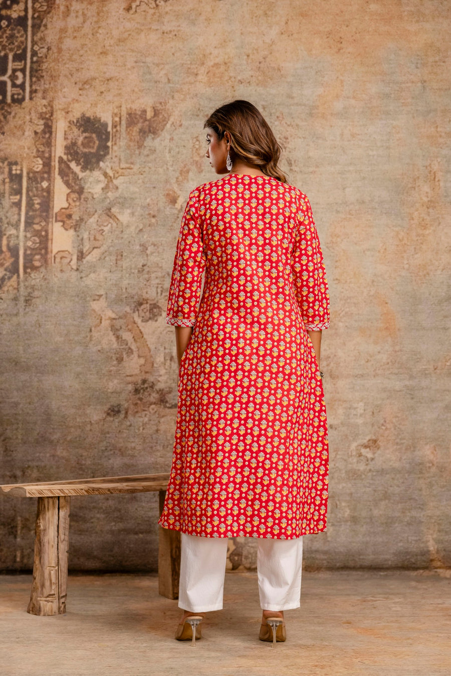 Elegant Pure Cotton Dupatta Set with Embroidered Yoke & Dupatta - Red | Aaronee
