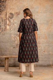 Black Ikat Print Pure Cotton Kurta for Women – Ethnic Elegance by Aaronee