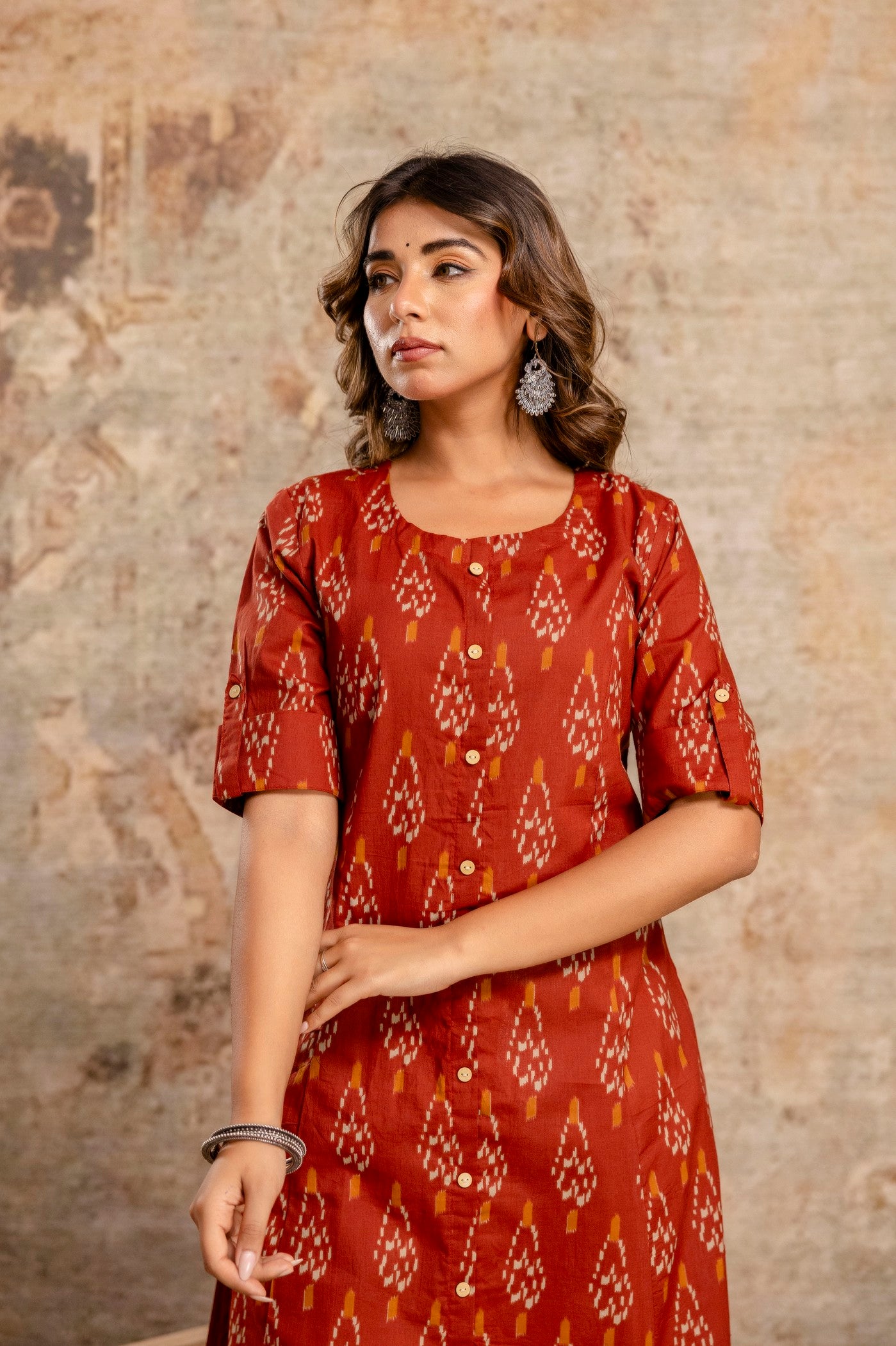 Aaronee pure cotton rust kurta front view