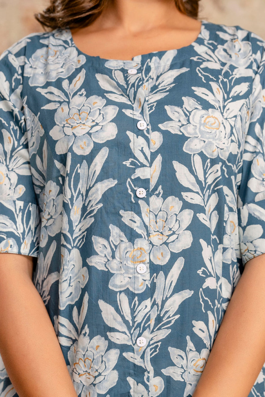 Jaipur-style cotton kurti with floral hand block print