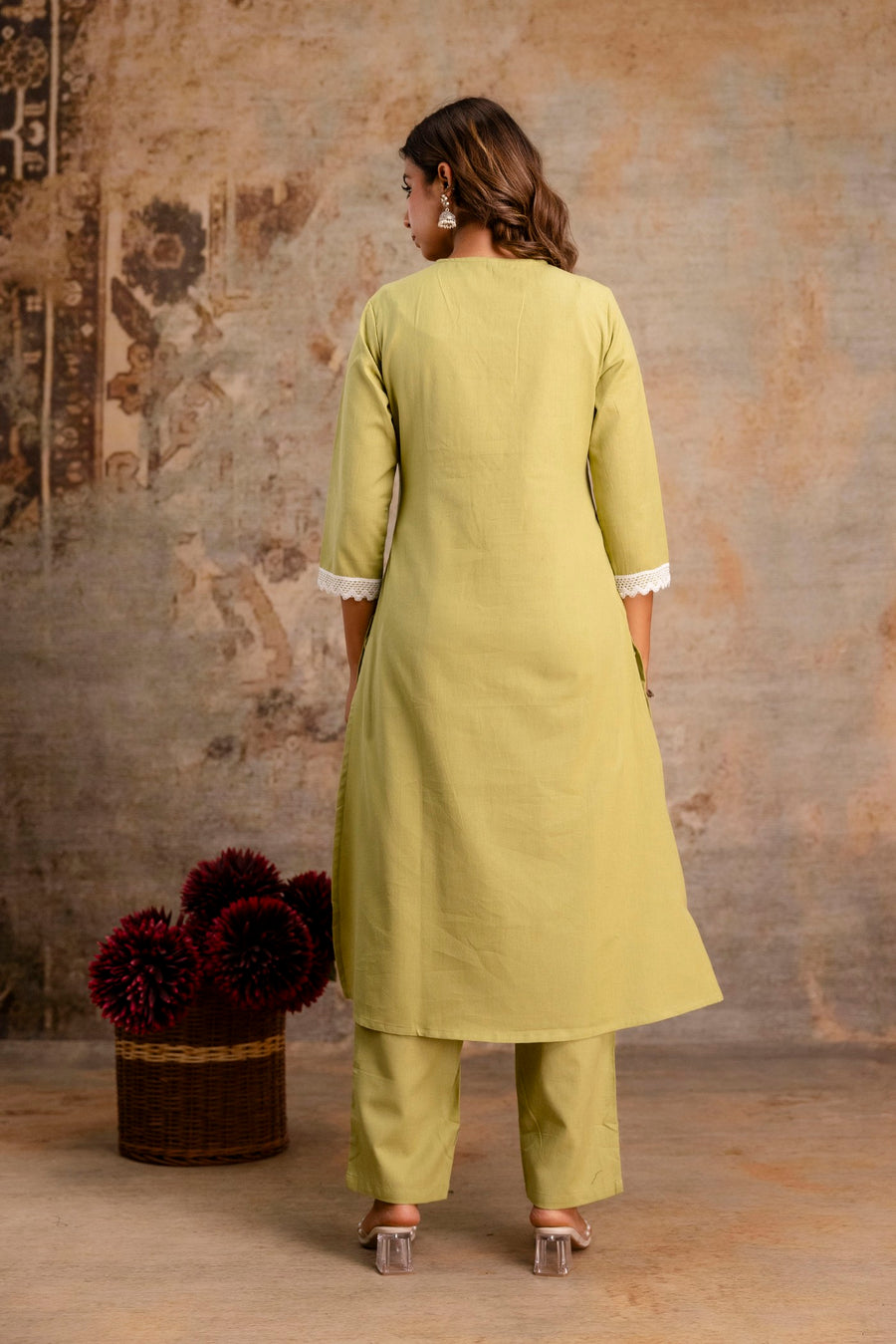Elegant Embroidered Yoke Cotton Dupatta Set – Light Green | Aaronee
