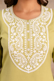 Elegant Embroidered Yoke Cotton Dupatta Set – Light Green | Aaronee