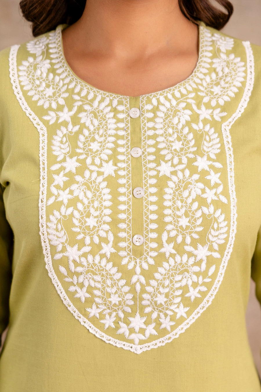 Elegant Embroidered Yoke Cotton Dupatta Set – Light Green | Aaronee