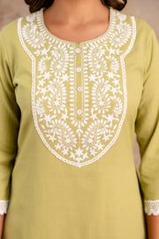 Elegant Embroidered Yoke Cotton Dupatta Set – Light Green | Aaronee