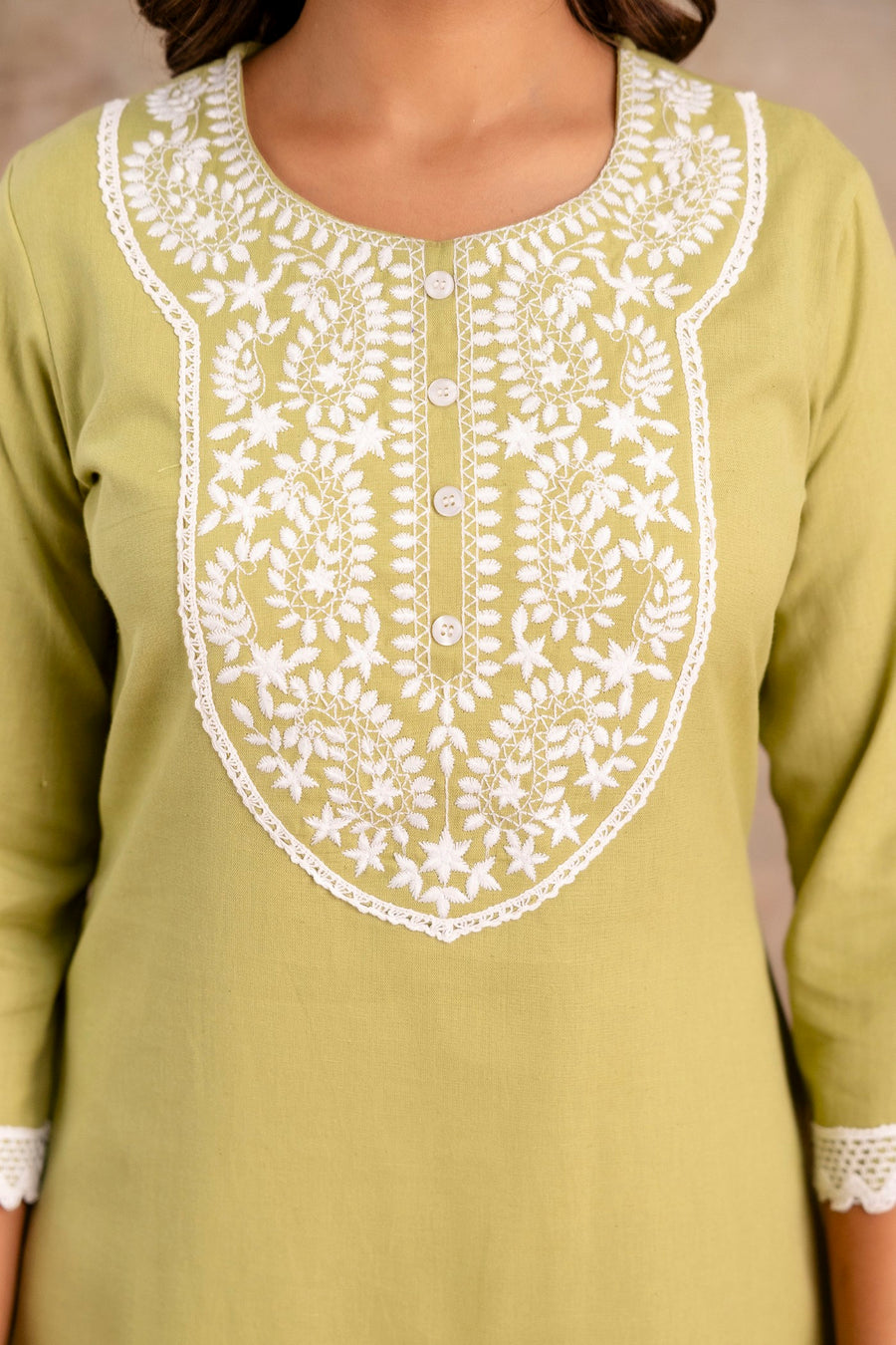 Elegant Embroidered Yoke Cotton Dupatta Set – Light Green | Aaronee