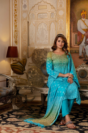 Firozi Elegance Straight Dupatta Set for Women