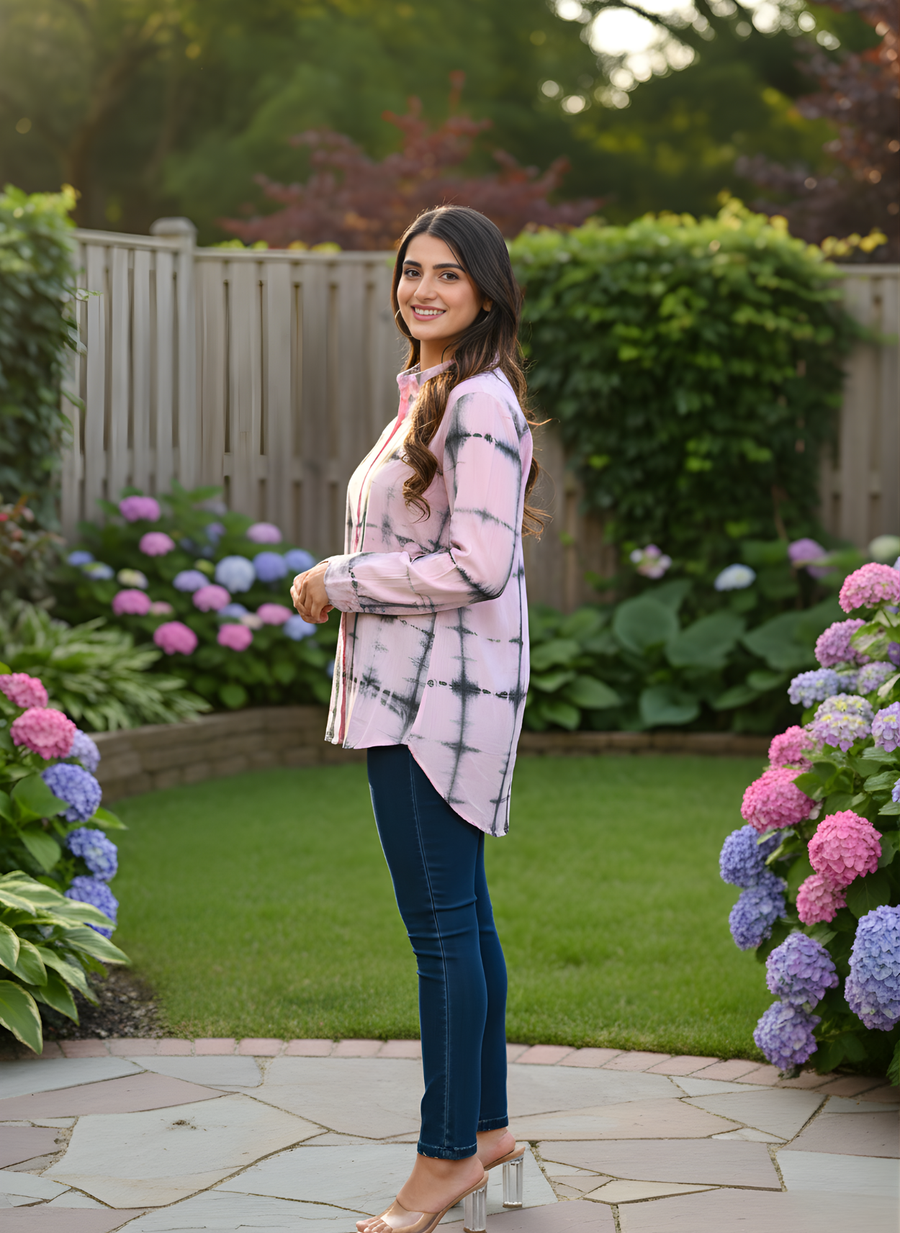 Pink Tye and Dye Shirts for Women in Indo-Western Style