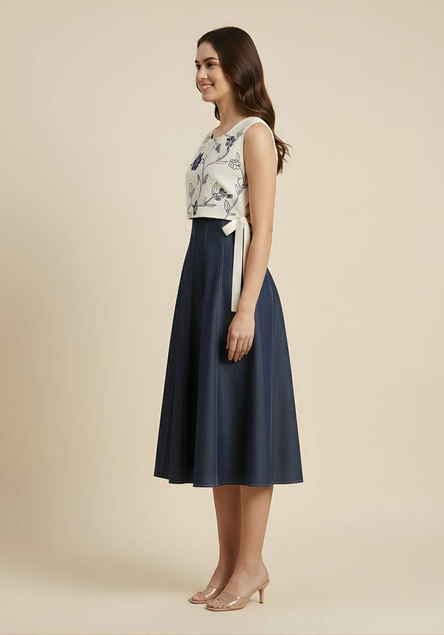 Aaronee pure cotton sleeveless top with denim dress