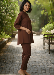 Stylish Pure Cotton Cord Set in Brown