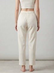 Cotton Beige Lace Detail Straight Pants for Women - AARONEE