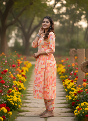 Abstract Print Kurti Set for Women