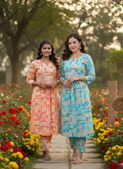 Abstract Print Kurti Set for Women