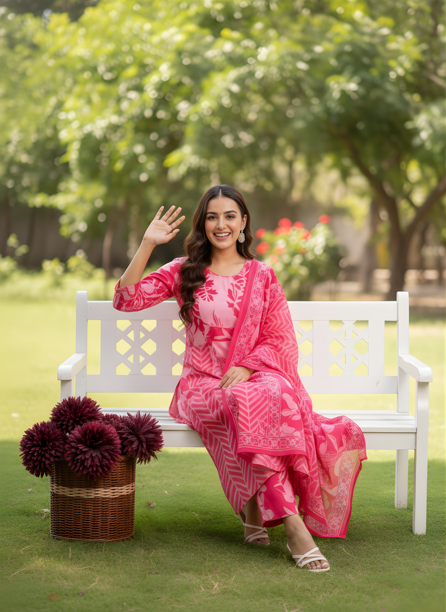 Aaronee Pure Cotton Anarkali Dupatta Set – Elegant Ethnic Flared Suit for Women