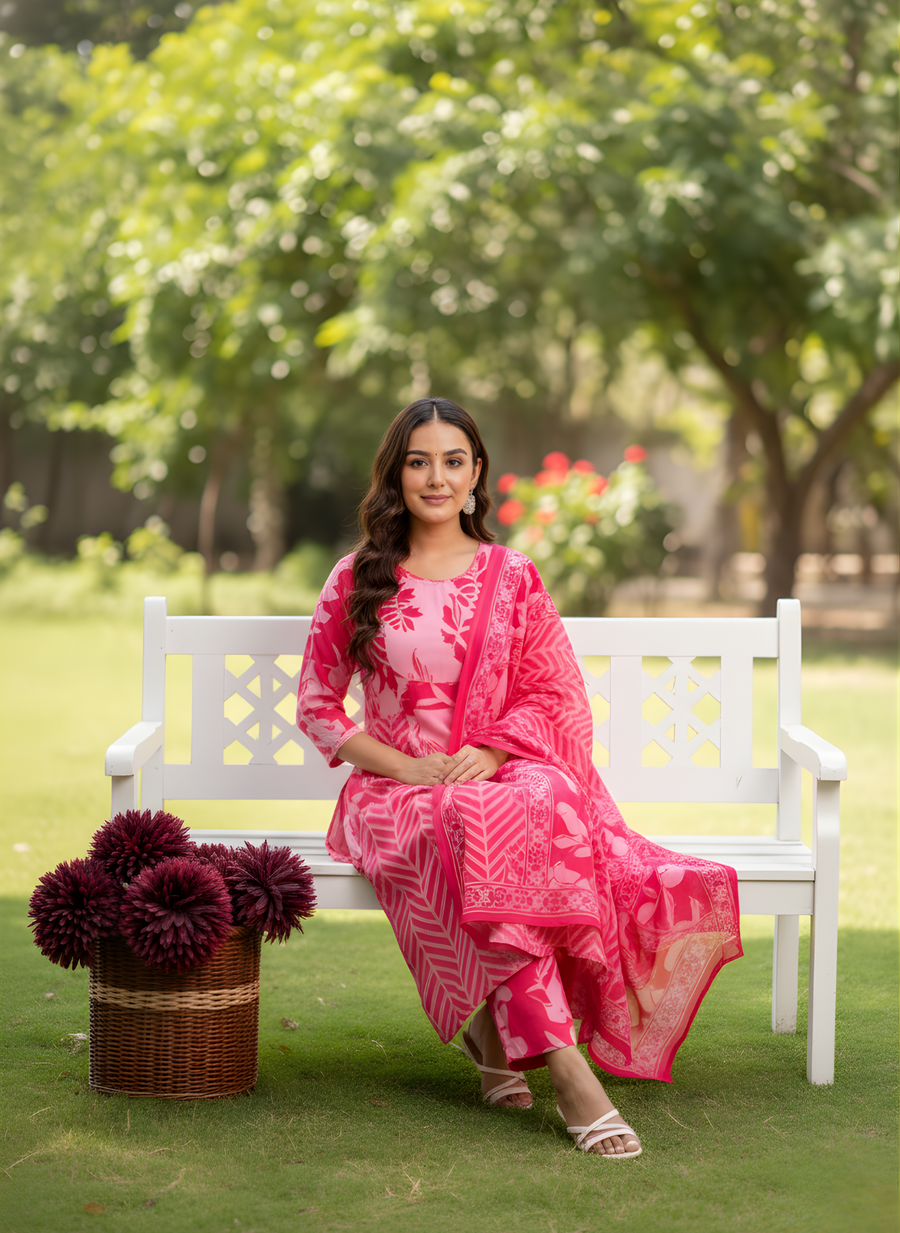 Aaronee Pure Cotton Anarkali Dupatta Set – Elegant Ethnic Flared Suit for Women