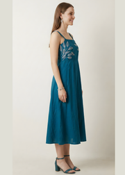 Women’s teal sleeveless midi with yoke